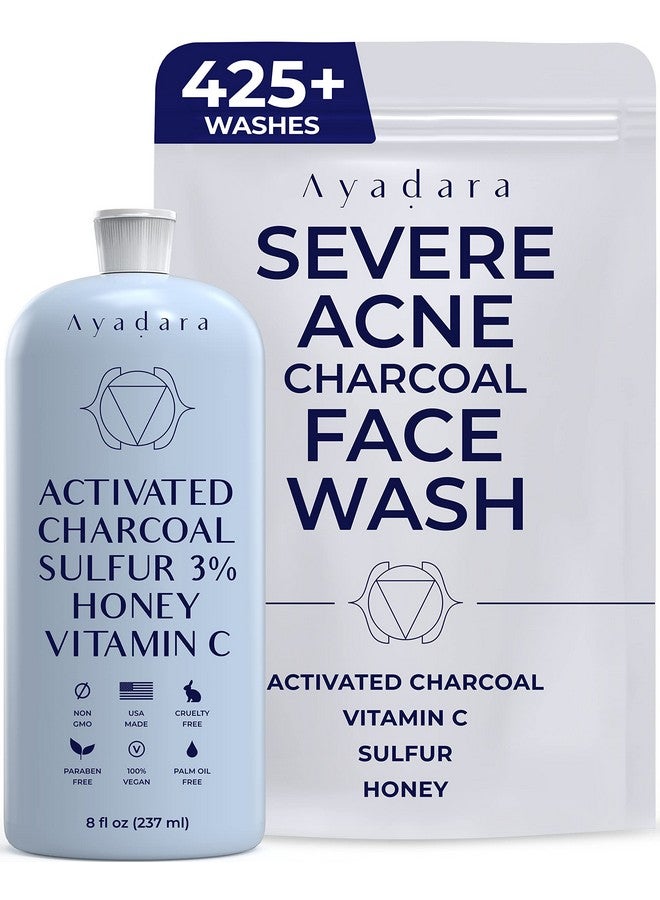 AYADARA Cystic Hormonal & Severe Acne Charcoal Face Wash | Prevents Future Breakouts Inflamed Pores & Dark Spots | Deep Cleansing Sulfur Acne Facial Cleanser For Oily & Sensitive Skin | 425+ Uses - Image 2