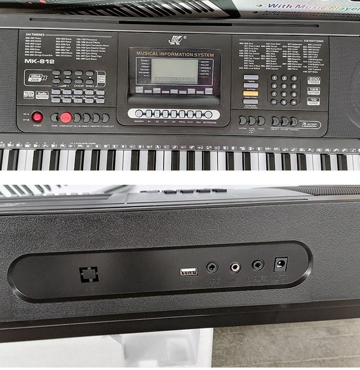 بيانو لوحة مفاتيح إلكترونية احترافية MK-812 مع شاشة LCD | 61 مفتاحًا بالحجم الكامل | بيانو رقمي آلة موسيقية للمبتدئين والطلاب والبالغين | نغمات وإيقاعات متعددة | وظيفة التسجيل وإعادة التشغيل | لوحة مفاتيح تعليمية منزلية - Image 4