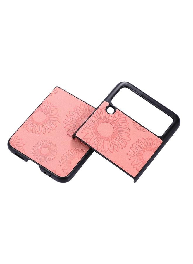 اس-توب جراب لهاتف Samsung Galaxy Z Flip3 5G بنمط عباد الشمس مصنوع من البولي يوريثان الحراري والبولي كربونات المقاوم للصدمات - Image 3