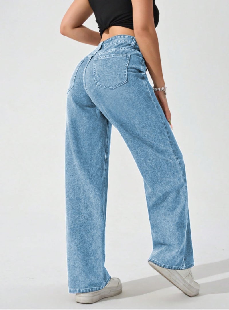 Ben Martin Baggy Jeans for Women || Women,s Loose Jean Pants || Oversized Jean's for Women's || Wide Leg Jean,s for Woman || Casual Jins for Woman's || Loose Jin Pant for Woman,s Light Blue 02 02-38 - Image 2