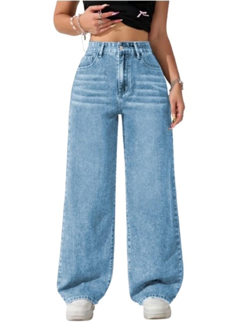 Ben Martin Baggy Jeans for Women || Women,s Loose Jean Pants || Oversized Jean's for Women's || Wide Leg Jean,s for Woman || Casual Jins for Woman's || Loose Jin Pant for Woman,s Light Blue 02 02-38 - Image 1