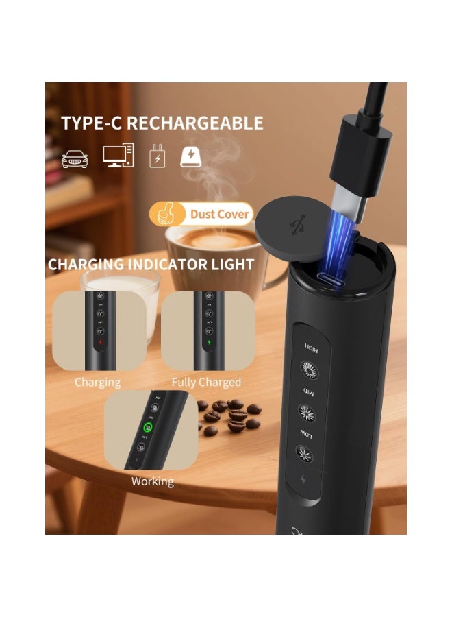 Milk Frother,Rechargeable Milk Frother Wand with 3 Variable Speeds, 3 Whisks and Storage Box, Electric Drink Mixer for Latte, Cappuccino, Hot Chocolate, Eggs and Protein Powder - Image 4