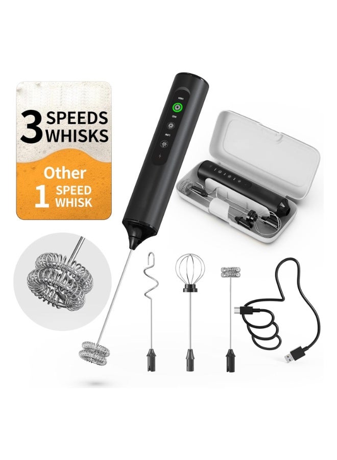 Milk Frother,Rechargeable Milk Frother Wand with 3 Variable Speeds, 3 Whisks and Storage Box, Electric Drink Mixer for Latte, Cappuccino, Hot Chocolate, Eggs and Protein Powder