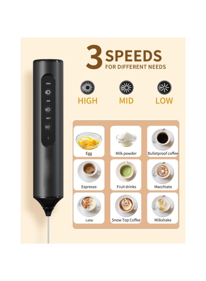 Milk Frother,Rechargeable Milk Frother Wand with 3 Variable Speeds, 3 Whisks and Storage Box, Electric Drink Mixer for Latte, Cappuccino, Hot Chocolate, Eggs and Protein Powder - Image 2