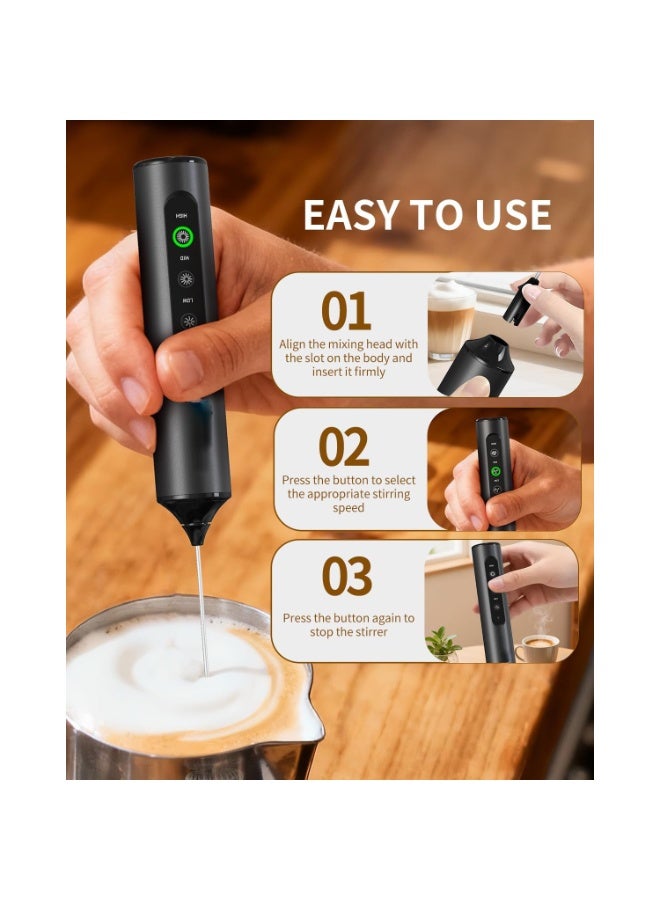 Milk Frother,Rechargeable Milk Frother Wand with 3 Variable Speeds, 3 Whisks and Storage Box, Electric Drink Mixer for Latte, Cappuccino, Hot Chocolate, Eggs and Protein Powder - Image 5