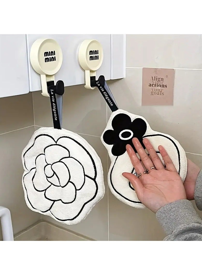 يوكانبي مجموعة من 3 مناشف يد فرنسية فائقة النعومة مع زهرة الكاميليا، مناشف امتصاصية للمطبخ والحمام، خالية من الوبر، امتصاص ممتاز، نمط هندسي عصري لتزيين الحمام - Image 3