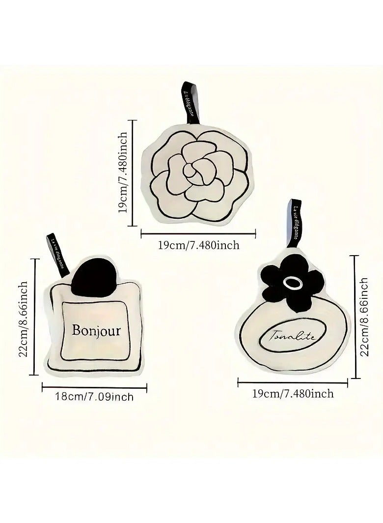 يوكانبي مجموعة من 3 مناشف يد فرنسية فائقة النعومة مع زهرة الكاميليا، مناشف امتصاصية للمطبخ والحمام، خالية من الوبر، امتصاص ممتاز، نمط هندسي عصري لتزيين الحمام - Image 4