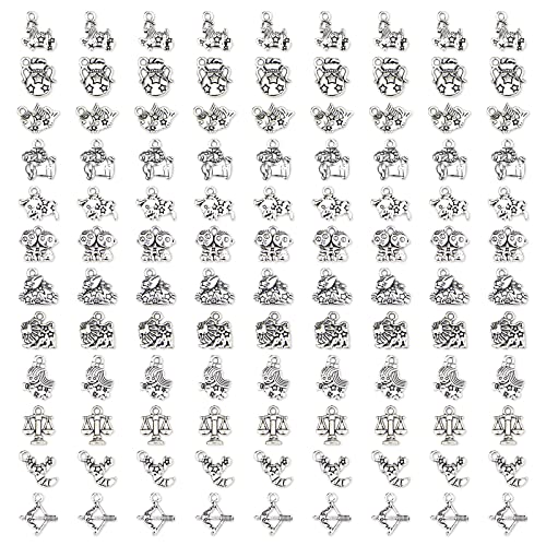 JIALEEY Zodiac Sign Charms Smooth Tibetan Silver Metal Horoscope Charms Pendants DIY for Necklace Bracelet Jewelry Making and Crafting, 9 Sets 108 PCS - Image 1