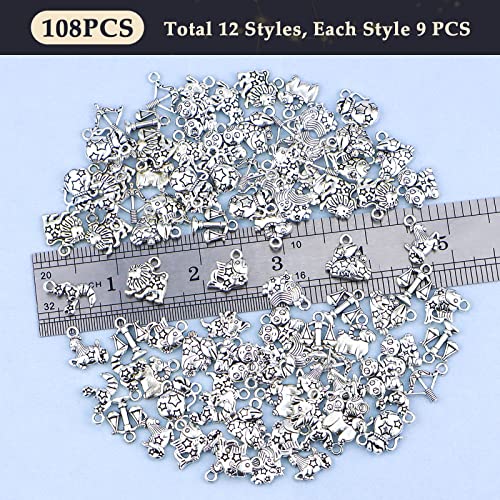JIALEEY Zodiac Sign Charms Smooth Tibetan Silver Metal Horoscope Charms Pendants DIY for Necklace Bracelet Jewelry Making and Crafting, 9 Sets 108 PCS - Image 3