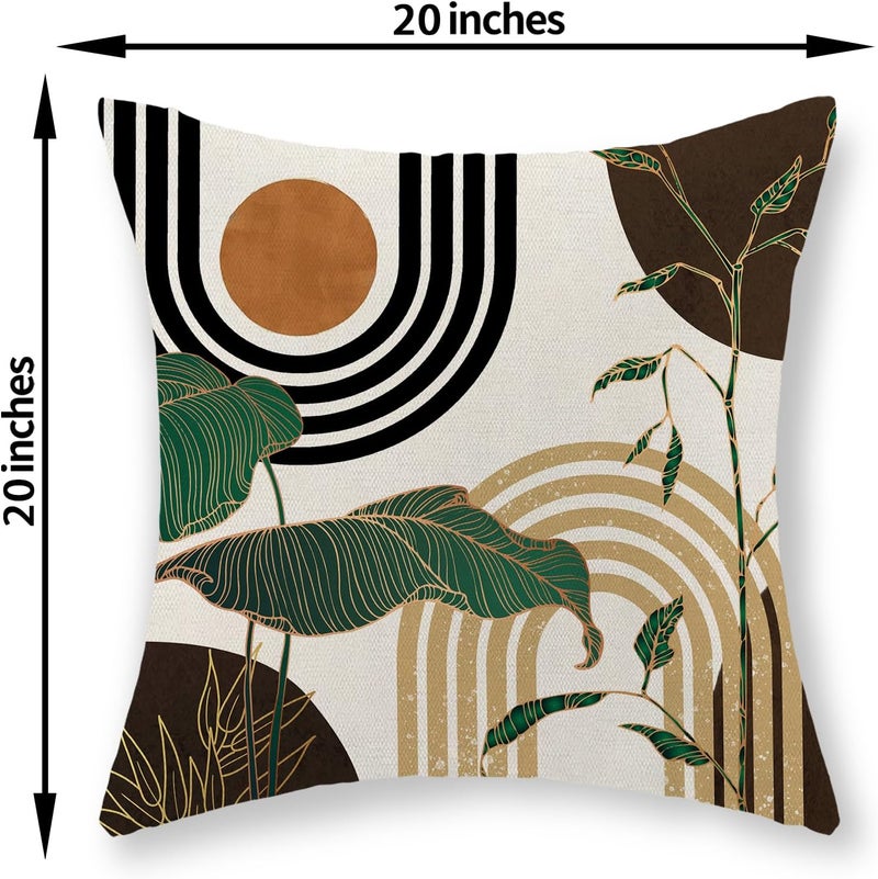 JEFERSO Boho Brown Pillow Covers 20x20 Set of 2 Gold Leaf Tropical Mid Century Throw Pillows Outdoor Bohemian Abstract Modern Decorative Pillowcase Farmhouse Linen Cushion Case for Couch Sofa Decor - Image 2