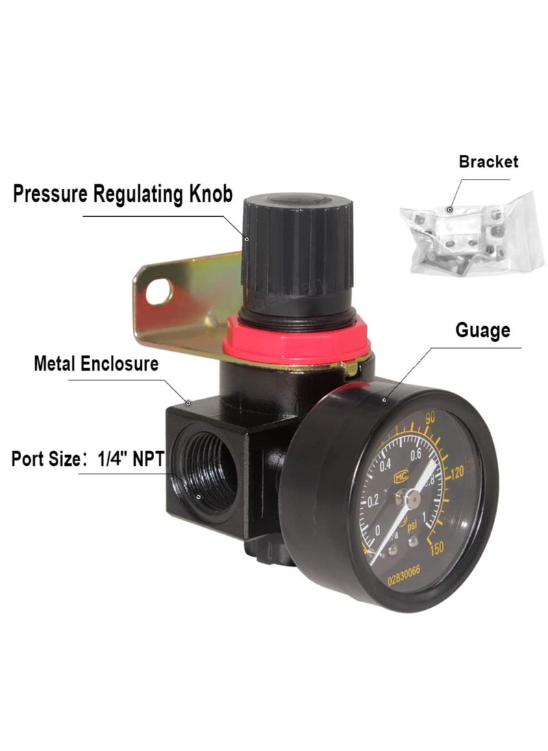 Excefore - BR2000 Air Compressor Regulator Combo 1/4" NPT with Manual Drain, Gauge, and Mounting Bracket, Precise Air Pressure Control for Efficient Operation - Image 1