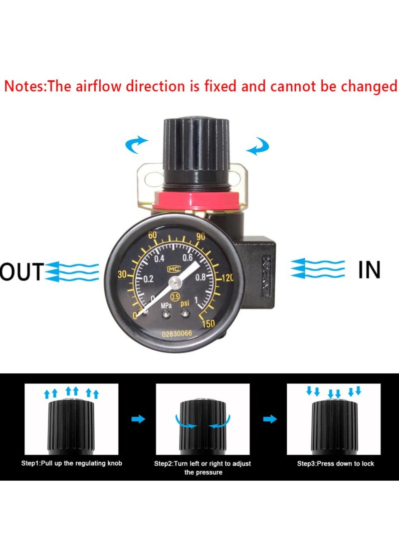 Excefore - BR2000 Air Compressor Regulator Combo 1/4" NPT with Manual Drain, Gauge, and Mounting Bracket, Precise Air Pressure Control for Efficient Operation - Image 1