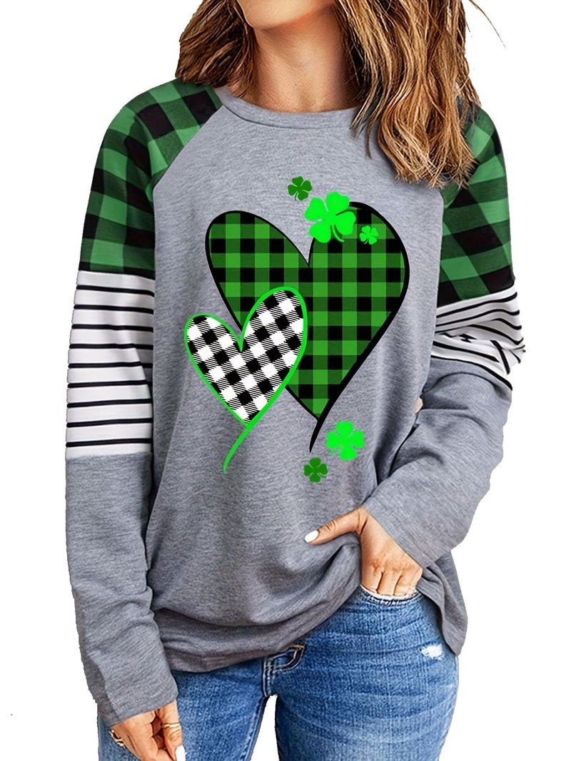 LUBERLIN Saint Patricks Day Shirts Women Funny Plaid Long Sleeve St Patricks Day Outfits Tee Tops(Green S) - Image 1