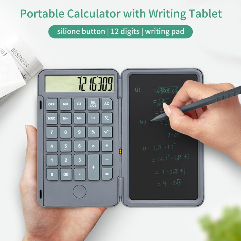 Portable Calculator: 2 In 1 Innovative Design, Rechargeable 120mah Lithium Battery - Silent Silicone Buttons, Magnetic Stylus Writing Tablet for Office Business Home Use - Image 4