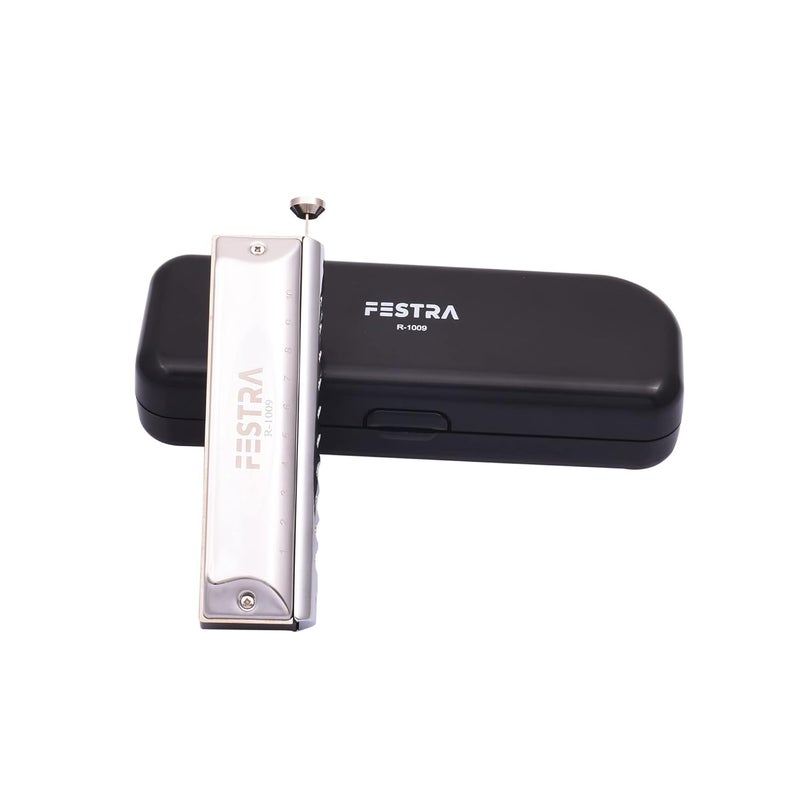 FESTRA R-1009 Advanced Chromatic Harmonica - 10 Holes 40 Tones with Scale Changer, Perfect for Adults, Professionals, and Students (Silver) - Image 2