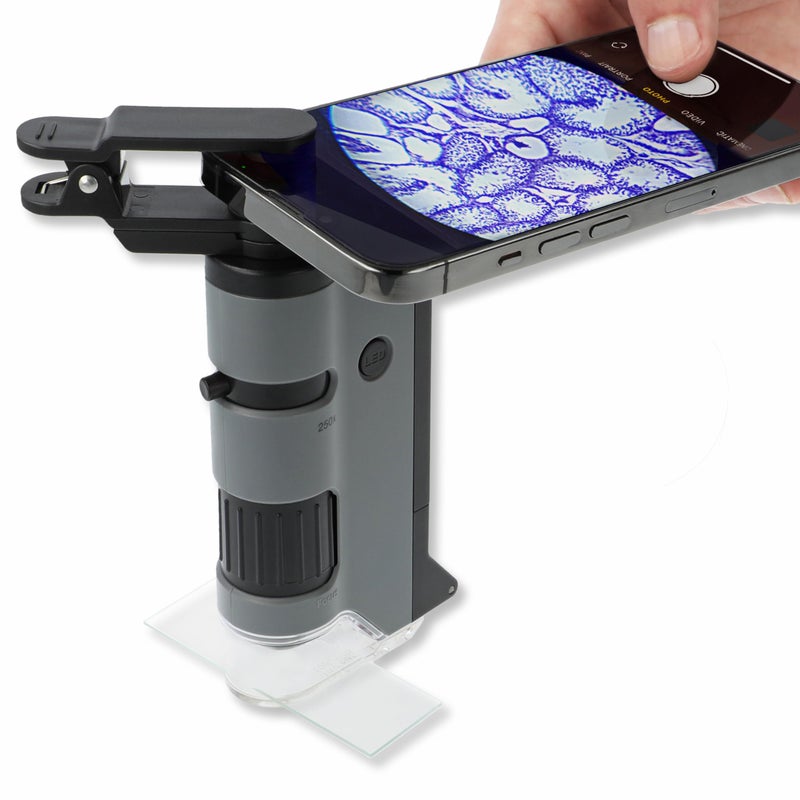 Carson Carson MicroFlip 100x-250x, LED UV Pocket Microscope with Smartphone Clip, STEM Education (MP-250)  - Image 1