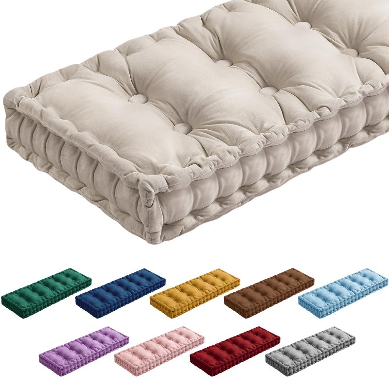 Threehoney Bench Cushions for Indoor Furniture 36x14 in Velvet Kitchen Dining Piano Window Seat Cushion Tufted Patio Porch Swing Thicken Bench Pad Memory FoamIvory White - Image 2