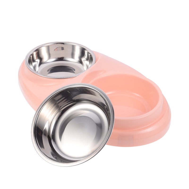 1 Set Dual-Use Pet Cat Dog Feeding Bowl Stainless Steel Nonslip Food Water Dish - Image 1