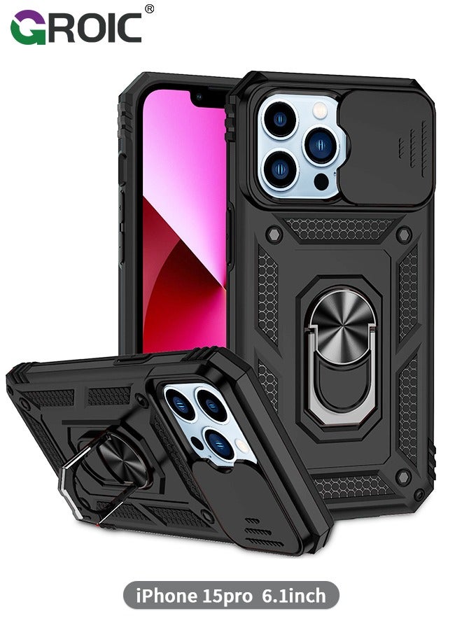 GROIC Magnetic Case for iPhone 15 Pro, Compatible with MagSafe, Full-Body Heavy Duty Phone Case Protective Cover - Black - Image 1