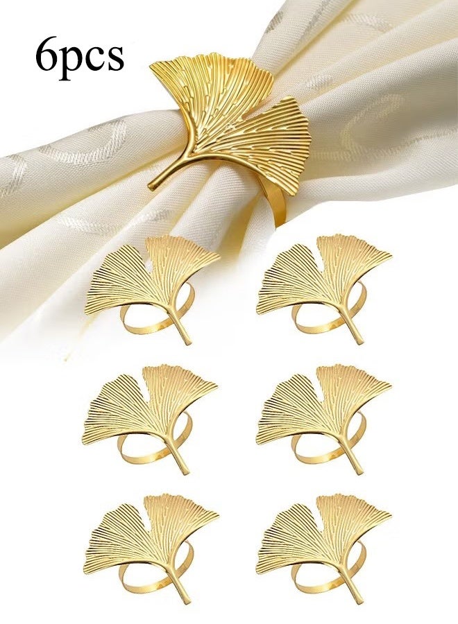 واي جيه ٦ قطع خواتم مناديل على شكل نبات الجنكة لتزيين المائدة لحفلات العشاء والزفاف - Image 1