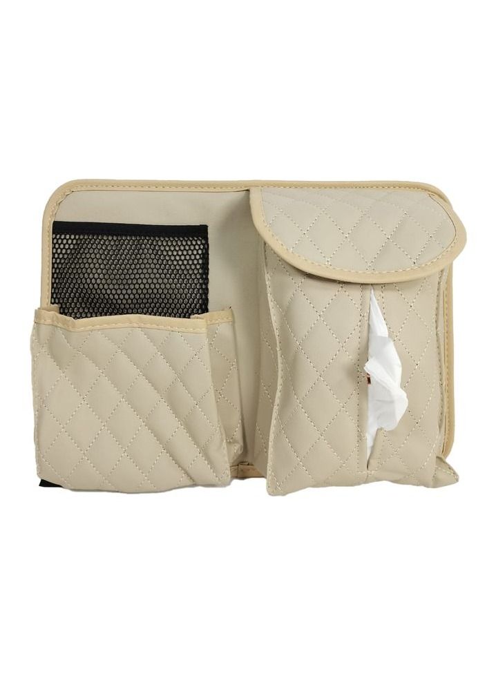 حامل مناديل للمقعد الخلفي للسيارة ، حامل زجاجة للشرب ، حامل للجيب ، منظم مقعد السيارة ، قطعة واحدة بيج - Image 2