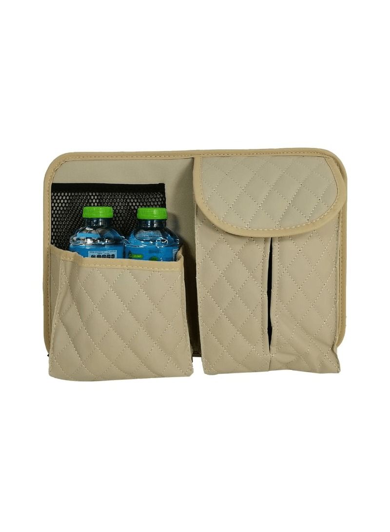 حامل مناديل للمقعد الخلفي للسيارة ، حامل زجاجة للشرب ، حامل للجيب ، منظم مقعد السيارة ، قطعة واحدة بيج - Image 1