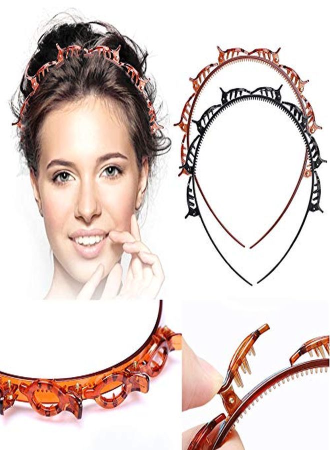 JASSINS Ouble Bangs Hairstyle Hairpin Headband,Jassins Professional Weave Bangs Clip, Twist Clip Headband With Toothed Headband Braid Tool, Women Girls Fashion Hair Accessories (Black And Brown) - Image 2