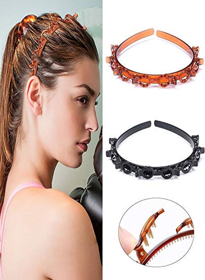 JASSINS Ouble Bangs Hairstyle Hairpin Headband,Jassins Professional Weave Bangs Clip, Twist Clip Headband With Toothed Headband Braid Tool, Women Girls Fashion Hair Accessories (Black And Brown) - Image 3
