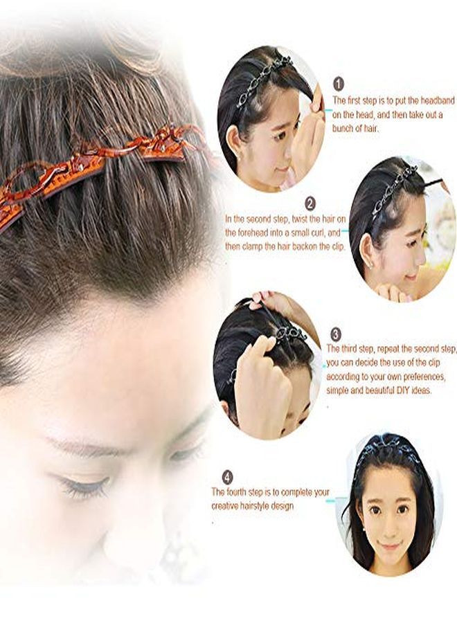 JASSINS Ouble Bangs Hairstyle Hairpin Headband,Jassins Professional Weave Bangs Clip, Twist Clip Headband With Toothed Headband Braid Tool, Women Girls Fashion Hair Accessories (Black And Brown) - Image 4