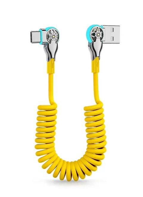 66W 6A Type C Super Fast Charging Rotating Spring Expansion Data Cable, Portable Stretch Charging Cable, Compatible with Android