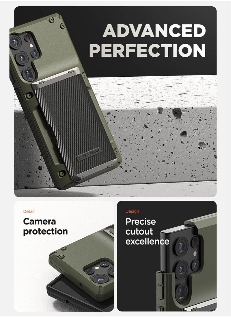 VRS Design Damda Glide Pro Samsung Galaxy S23 ULTRA Case Cover Wallet with Semi Automatic Credit Card Holder Slot [3-4 Cards] - Green Groove  - Image 4