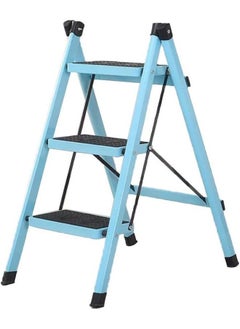 3 step steel folding ladder Blue
