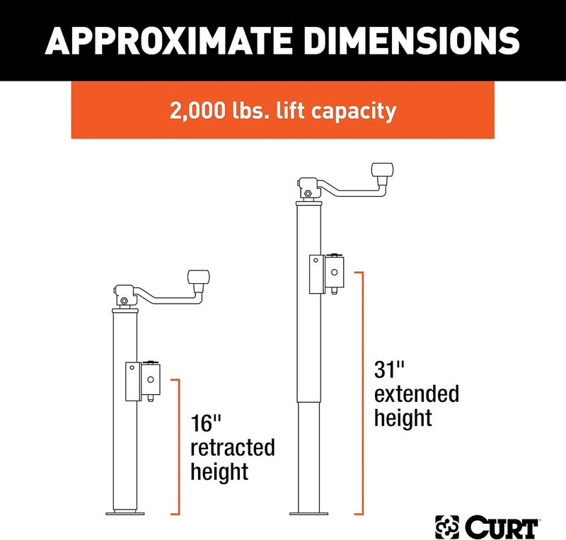 CURT 28322 Weld-On Pipe-Mount Swivel Trailer Jack, 2000 lbs Capacity, 15 Inches Vertical Travel - Image 2
