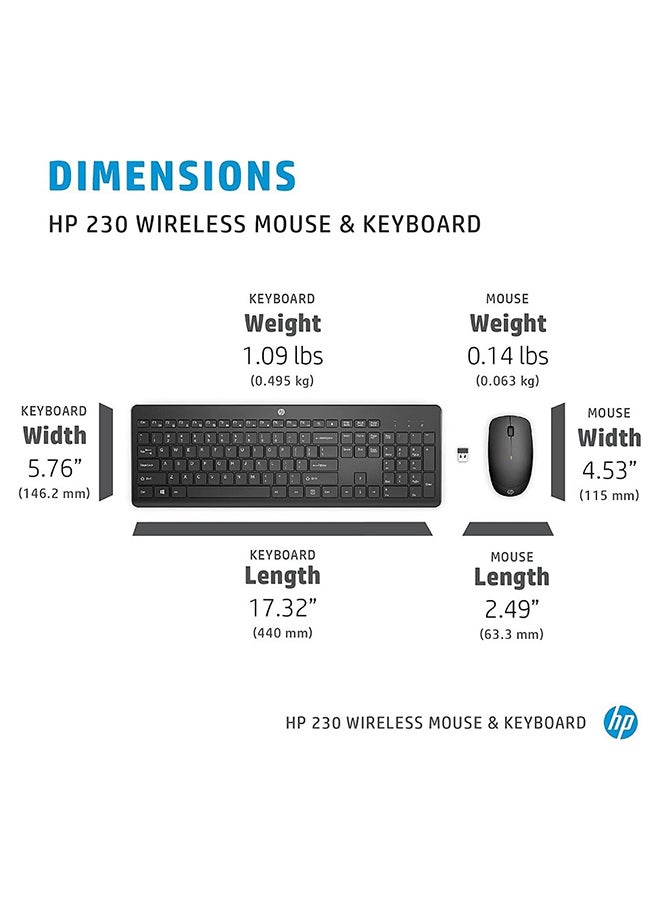 HP مجموعة كومبو لوحة مفاتيح وماوس لاسلكية 230، 1600 نقطة في البوصة، اللغة الإنجليزية العربية، 18H24AA#ABV أسود - Image 2