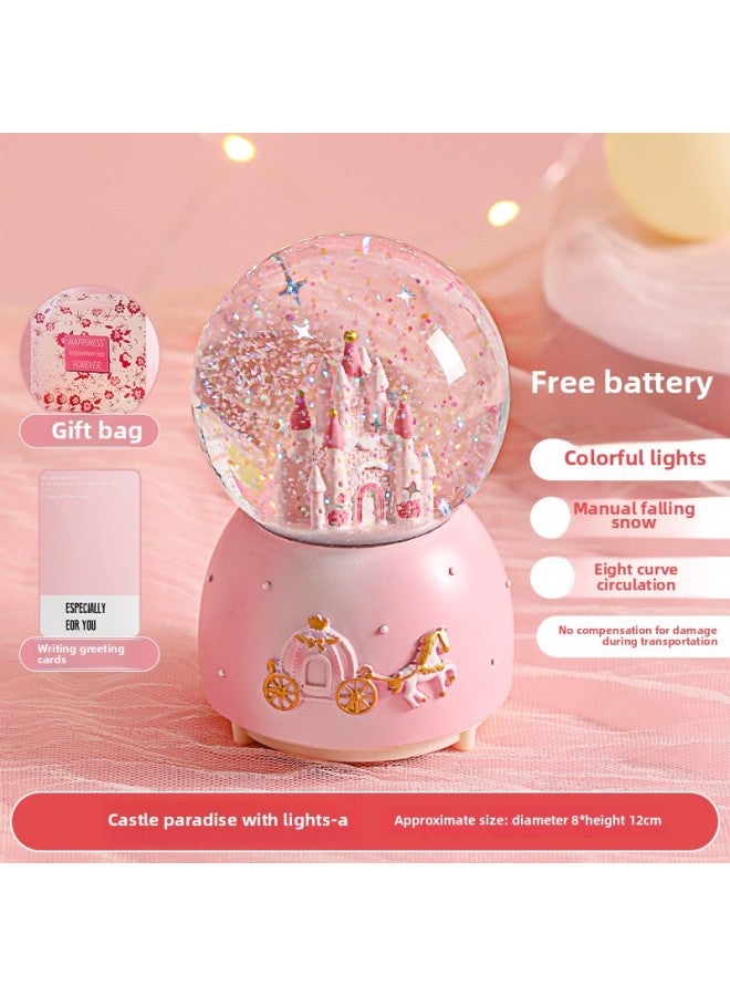 Loquat Crystal Ball Music Music Music Box Girl Princess June 1 Children's Birthday Gift Glass Ball Rotatable Trojan Horse Ornaments-Color:【gift Bag】 Large Size—castle Paradise With Lights—a 【Model】 - Image 1