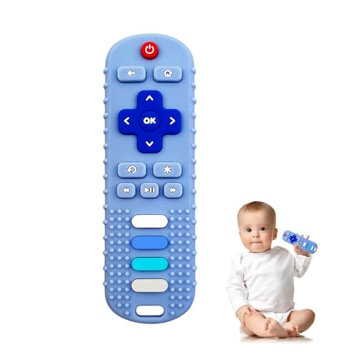 YAPROMO Baby Teething Toys,Reomte Teether Toys, Silicone Chew Toy for Babies 18+ Months, Remote Control Shape Teething Toys, Early Educational Toy BPA Free & Refrigerator Safe (Blue) - Image 1
