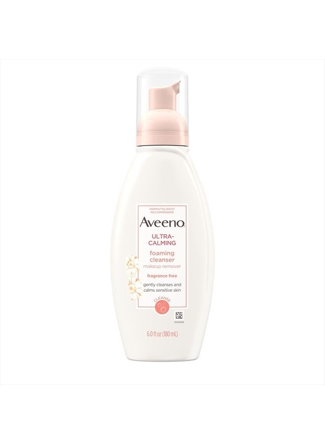 Aveeno Ultra-Calming Foaming Cleanser & Makeup Remover Facial Cleanser with Calming Feverfew, Face Wash for Dry & Sensitive Skin, Hypoallergenic, Fragrance-Free & Non-Comedogenic, Unscented, 6 Fl Oz - Image 1