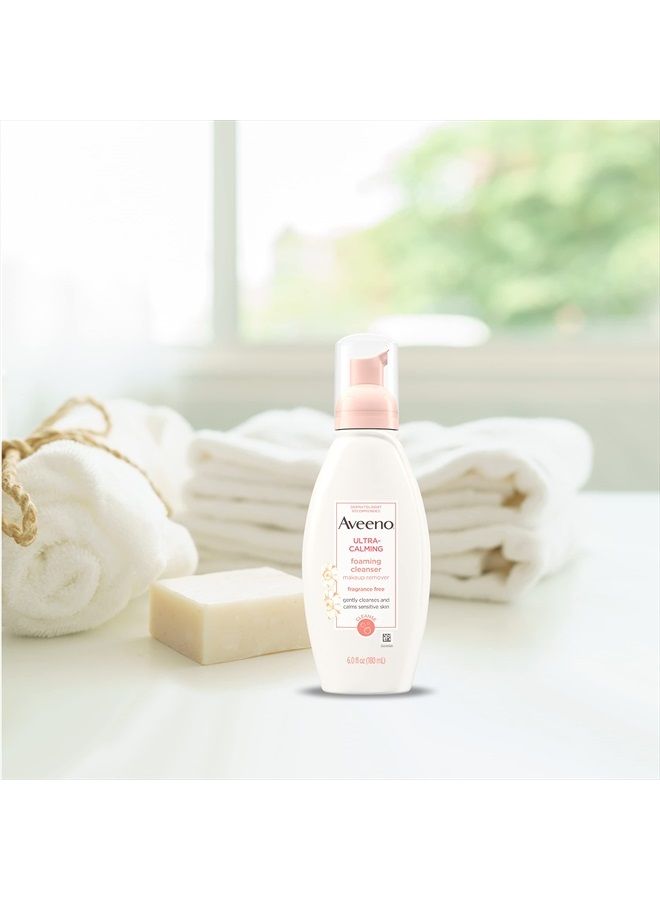 Aveeno Ultra-Calming Foaming Cleanser & Makeup Remover Facial Cleanser with Calming Feverfew, Face Wash for Dry & Sensitive Skin, Hypoallergenic, Fragrance-Free & Non-Comedogenic, Unscented, 6 Fl Oz - Image 5