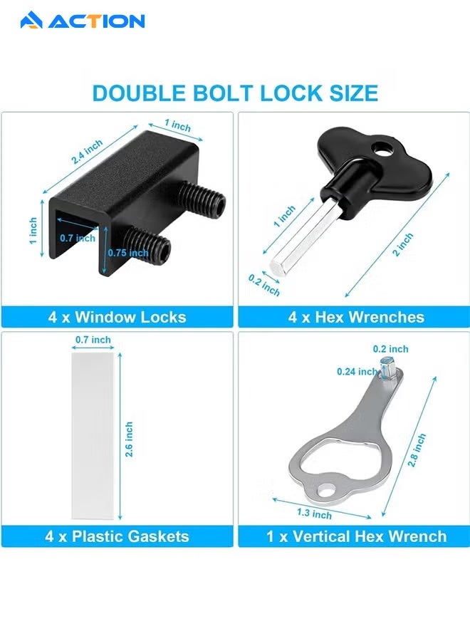 ACTION Window Locks,4 Pack Sliding Window Locks With Key For Vertical & Horizontal Sliding Windows Doors, Easy To Install, Adjustable Security Window Lock For Patio Bedroom Home And Office (Black) - Image 3