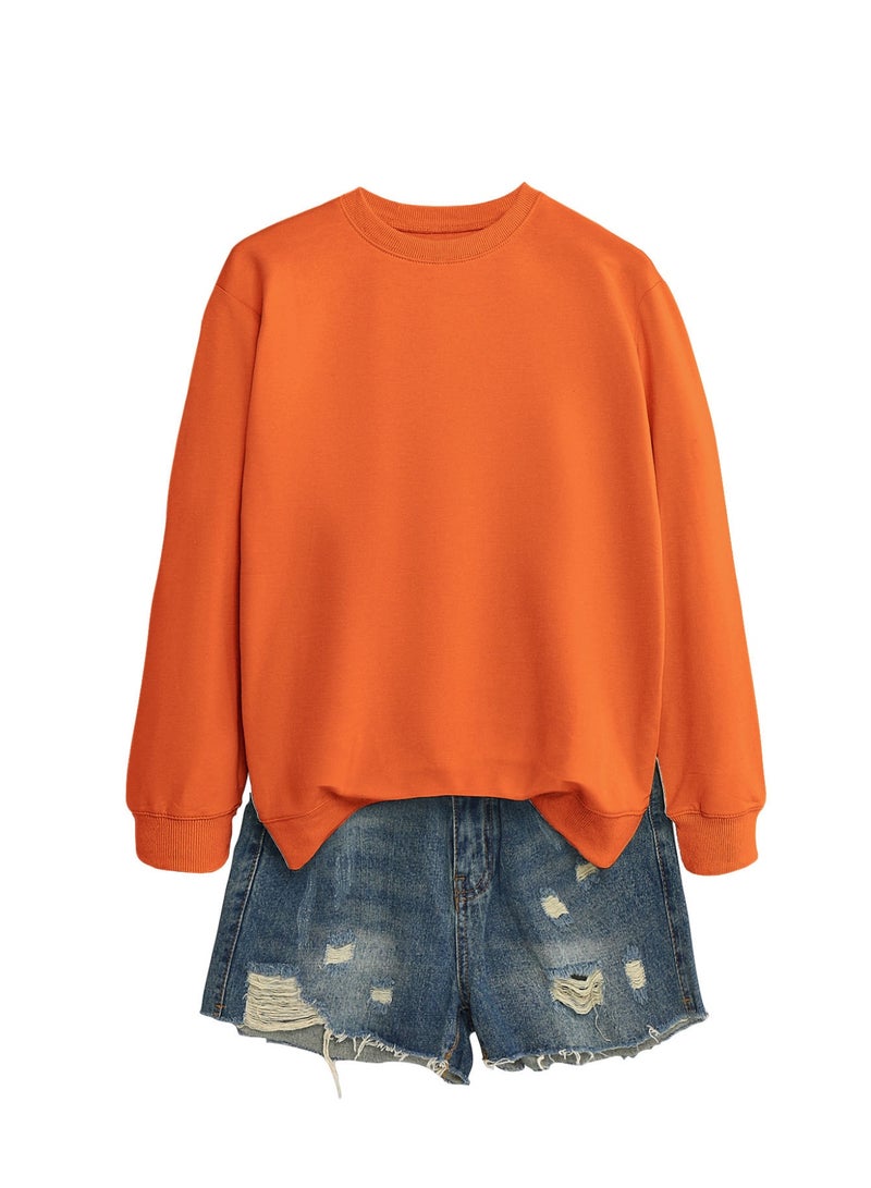 Fashion Pure-color Round-neck Pullover Long-sleeved Loose-fitting Women's Style - Image 1