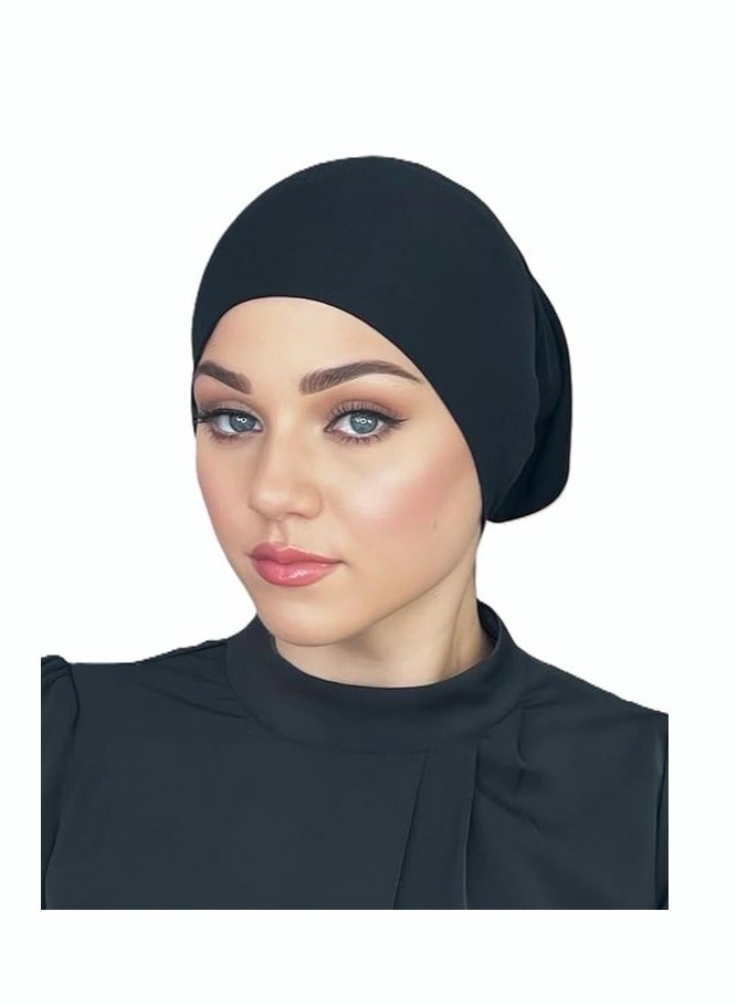 Perfectory PERFECTORY Jersey Bonnet Tube Caps Under Scarf Head Wraps for Women Turban Hat Lightweight and Comfortable-Black & White  - Image 2