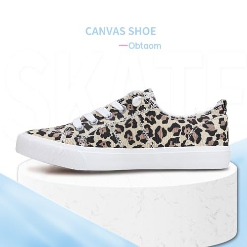 Obtaom Women's Play Fashion Sneaker White Color Washed and Leopard Canvas Slip on Shoes(Leopard US8) - Image 3