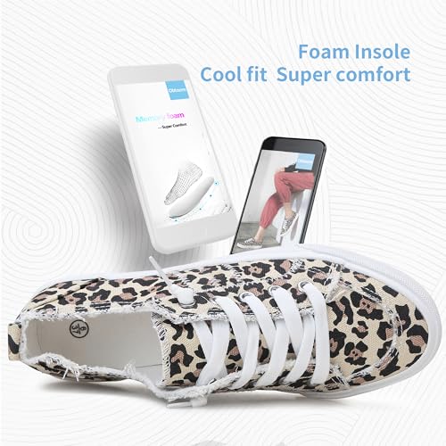 Obtaom Women's Play Fashion Sneaker White Color Washed and Leopard Canvas Slip on Shoes(Leopard US8) - Image 4
