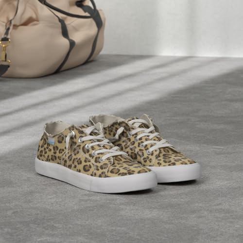 Obtaom Women's Play Fashion Sneaker White Color Washed and Leopard Canvas Slip on Shoes(Leopard US8) - Image 2
