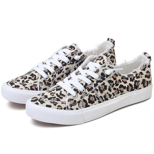 Obtaom Women's Play Fashion Sneaker White Color Washed and Leopard Canvas Slip on Shoes(Leopard US8) - Image 1