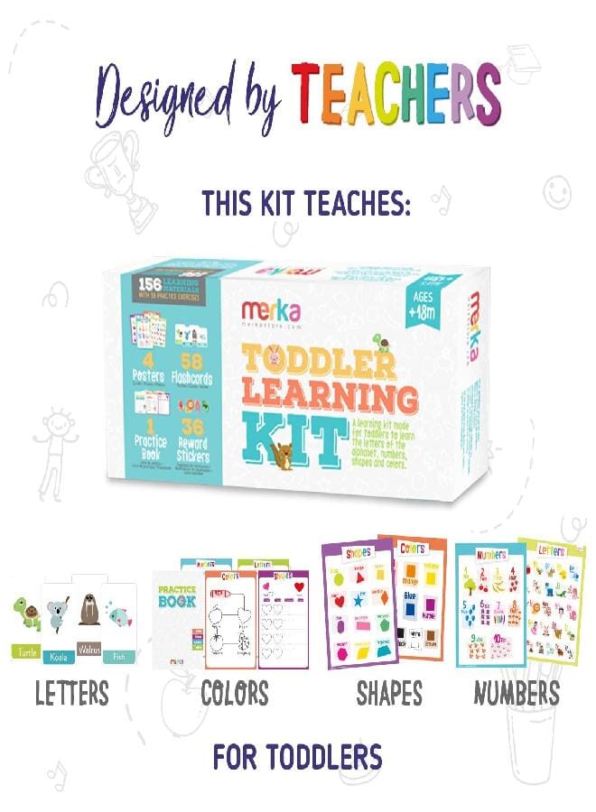 merka merka Toddler Flash Cards ABC Flash Cards Toddler Learning Flash Cards Preschool Homeschool Curriculum Kit Practice Book Sticker Set and Posters Learning Letters Numbers Shapes and Colors - Image 2