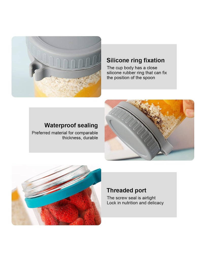 Premify - 4 Pack 600ml Overnight Oats Jars with Lids & Spoons, Reusable Glass Overnight Oats Container With Measurement Marks, Food Storage For Breakfast Pots, Oatmeal Container For Milk, Cereal, Fruit - Image 1