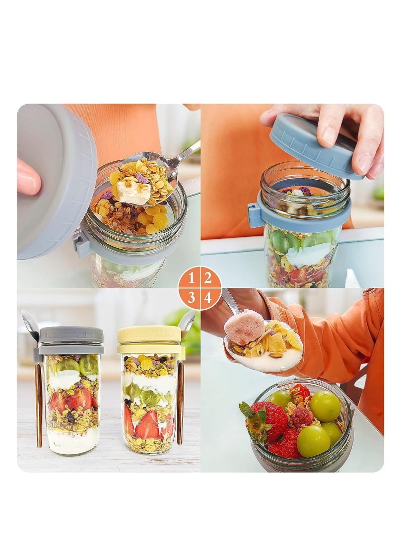 Premify - 4 Pack 600ml Overnight Oats Jars with Lids & Spoons, Reusable Glass Overnight Oats Container With Measurement Marks, Food Storage For Breakfast Pots, Oatmeal Container For Milk, Cereal, Fruit - Image 1