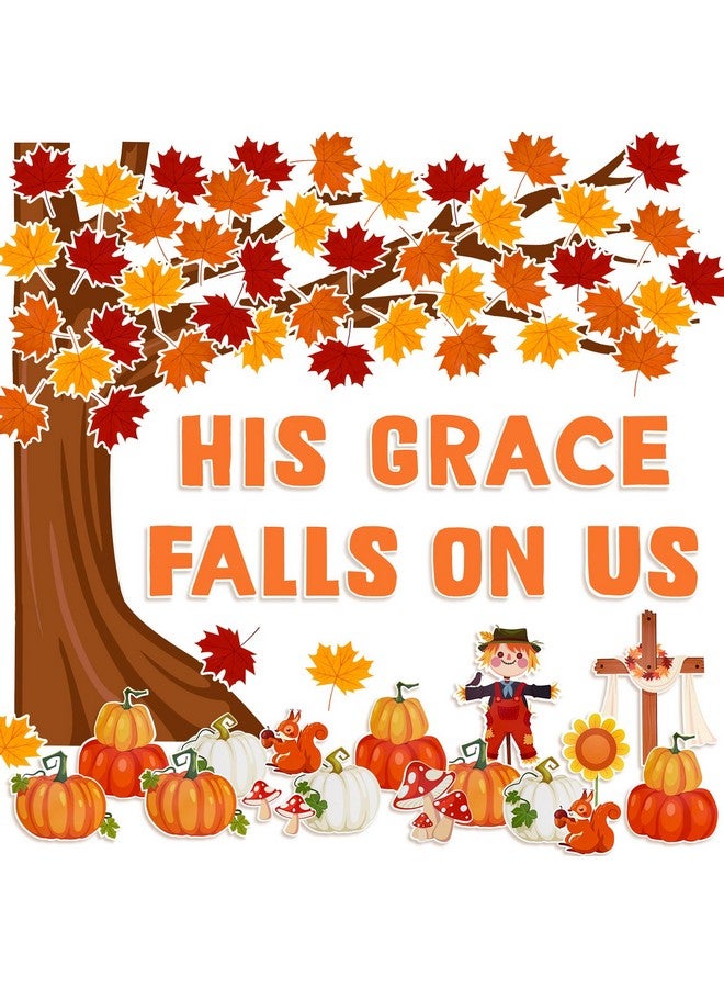 Konsait 89Pcs His Grace Falls On Us Christian Bulletin Board Sets, Big Tree Pumpkins Religious Fall Bulletin Board Decorations, Christian Fall Bulletin Board For Church Sunday School Classroom Office - Image 1