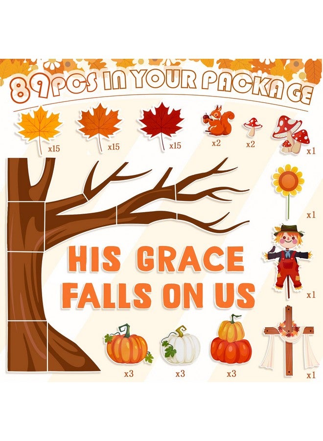 Konsait 89Pcs His Grace Falls On Us Christian Bulletin Board Sets, Big Tree Pumpkins Religious Fall Bulletin Board Decorations, Christian Fall Bulletin Board For Church Sunday School Classroom Office - Image 2